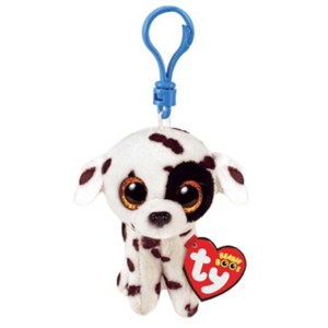 A white dog beanie belly clip named Fatch.